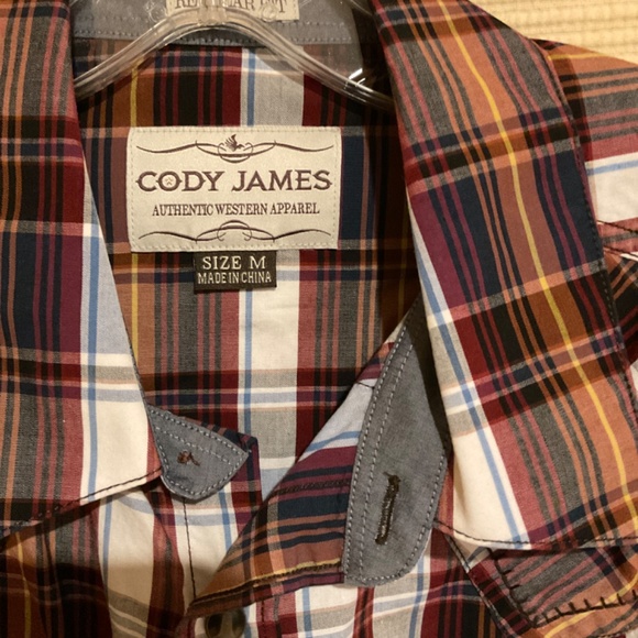 Cody James Authentic Western Apparel Plaid long sleeve shirt in Brown and Blue - Picture 2 of 6